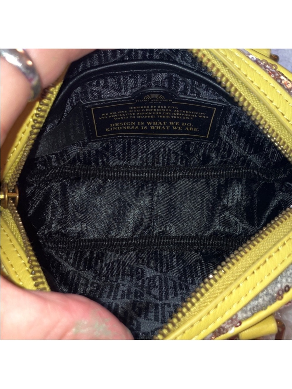 Kurt Geiger London NWT Kensington Duffle Sequin Satchel Bag w/Bamboo Handles - Picture 9 of 10